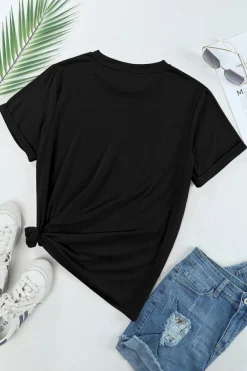 Clearance Dear-Lover Casual Plain Crew Neck Tee Black