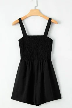 New Dear-Lover Casual Pocketed Smocked Sleeveless Romper Black