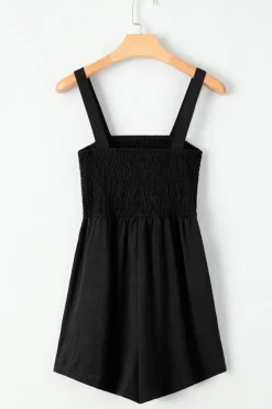New Dear-Lover Casual Pocketed Smocked Sleeveless Romper Black