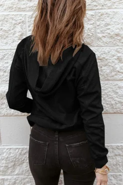 Discount Dear-Lover Casual Solid Color Lace-up Hoodie Black