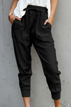 Best Dear-Lover Causal Pockets Pants Black