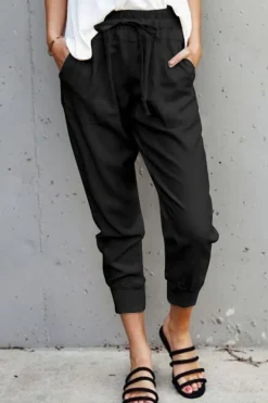 Best Dear-Lover Causal Pockets Pants Black
