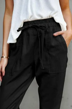 Best Dear-Lover Causal Pockets Pants Black