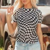 Hot Dear-Lover Checker Mesh Crew Neck T Shirt Black