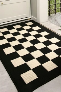Clearance Dear-Lover Checker Print Non-Slip Thick Home Carpet Black