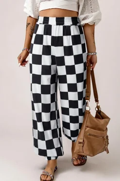 Clearance Dear-Lover Checkerboard Elastic Waist Pocketed Joggers Black