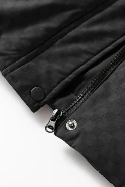 Fashion Dear-Lover Checkerboard Full Zipper Puffer Jacket Black