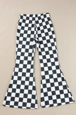 Best Dear-Lover Checkerboard High Rise Casual Flared Pants Black