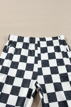 Best Dear-Lover Checkerboard High Rise Casual Flared Pants Black
