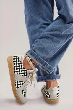 Discount Dear-Lover Checkerboard Patchwork Lace-up Flat Leatherette Shoes Black