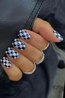 Online Dear-Lover Checkerboard Pattern Resin Square Nail Sticker Set Black