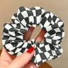 Hot Dear-Lover Checkerboard Pattern Cloth Hair Scrunchie Black
