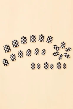 Online Dear-Lover Checkerboard Pattern Resin Square Nail Sticker Set Black