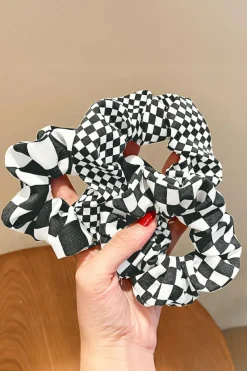 Hot Dear-Lover Checkerboard Pattern Cloth Hair Scrunchie Black