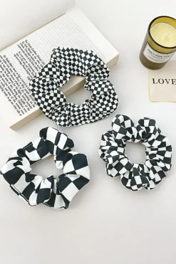 Hot Dear-Lover Checkerboard Pattern Cloth Hair Scrunchie Black