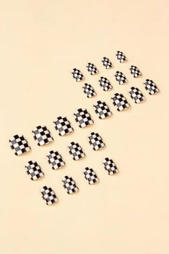 Online Dear-Lover Checkerboard Pattern Resin Square Nail Sticker Set Black