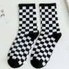 Online Dear-Lover Checkerboard Print Cotton Socks Black