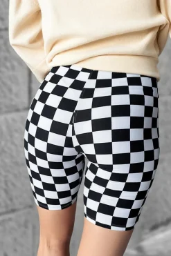 Clearance Dear-Lover Checkerboard Printed High Waist Biker Shorts Black