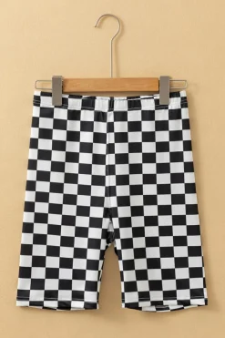 Clearance Dear-Lover Checkerboard Printed High Waist Biker Shorts Black