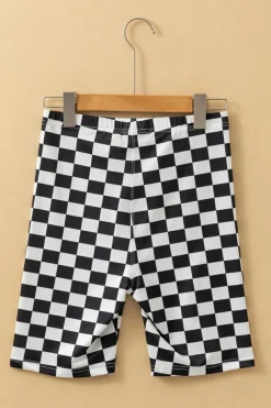 Clearance Dear-Lover Checkerboard Printed High Waist Biker Shorts Black