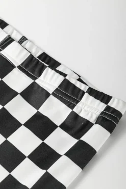 Clearance Dear-Lover Checkerboard Printed High Waist Biker Shorts Black