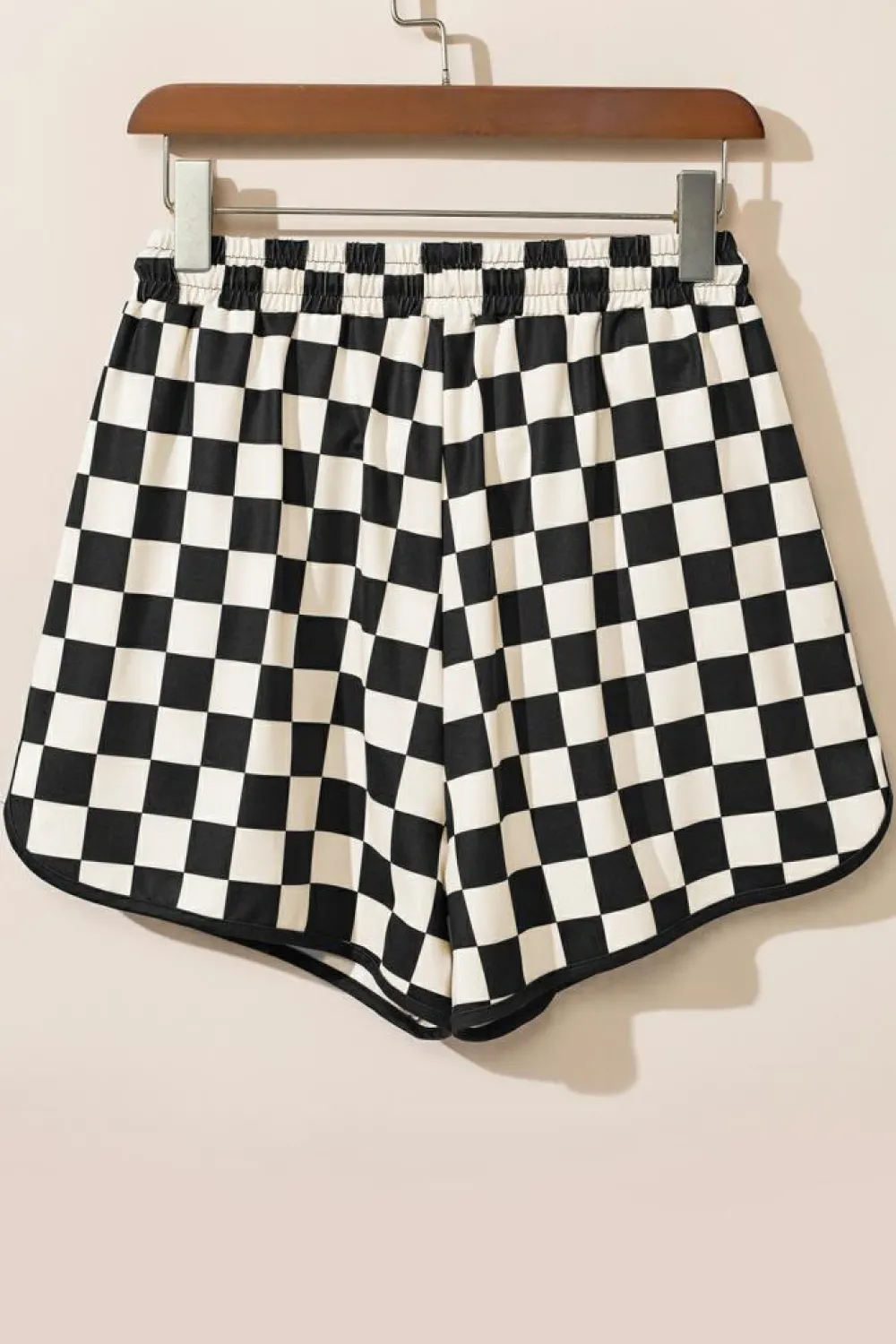Online Dear-Lover Checkered Drawstring Elastic Waist Casual Shorts Black