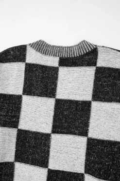 Sale Dear-Lover Checkered Drop Shoulder Buttoned V Neck Cardigan Black