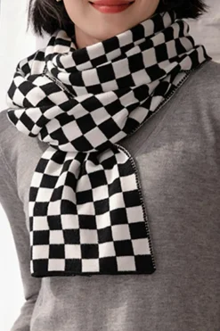 Sale Dear-Lover Checkered Knitted Soft Warm Large Scarf Black