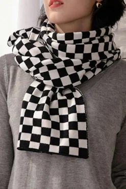 Sale Dear-Lover Checkered Knitted Soft Warm Large Scarf Black