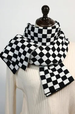 Sale Dear-Lover Checkered Knitted Soft Warm Large Scarf Black