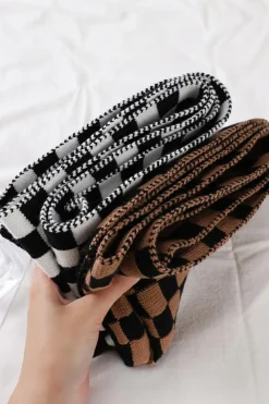 Sale Dear-Lover Checkered Knitted Soft Warm Large Scarf Black