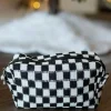 Outlet Dear-Lover Checkered Knitted Zipper Makeup Bag Black