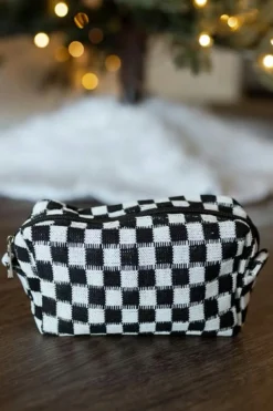 Outlet Dear-Lover Checkered Knitted Zipper Makeup Bag Black
