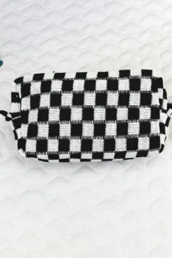 Outlet Dear-Lover Checkered Knitted Zipper Makeup Bag Black