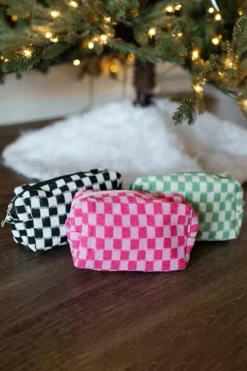 Outlet Dear-Lover Checkered Knitted Zipper Makeup Bag Black