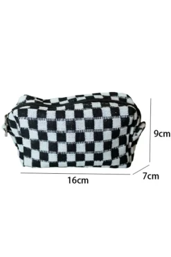 Outlet Dear-Lover Checkered Knitted Zipper Makeup Bag Black