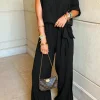 Outlet Dear-Lover Checkered Mesh One Shoulder Short Sleeve Knotted Waist Jumpsuit Black