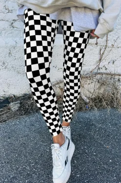 Online Dear-Lover Checkered Pattern High Waist Skinny Leggings Black