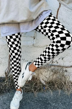 Online Dear-Lover Checkered Pattern High Waist Skinny Leggings Black