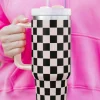 Outlet Dear-Lover Checkered Print Handle Large Vacuum Cup 40OZ Black