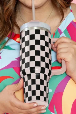Outlet Dear-Lover Checkered Print Handle Large Vacuum Cup 40OZ Black