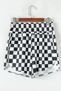 Discount Dear-Lover Checkered Print High Waist Casual Shorts Black