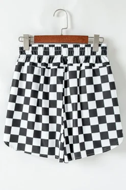 Discount Dear-Lover Checkered Print High Waist Casual Shorts Black