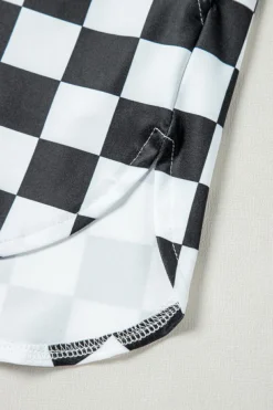 Discount Dear-Lover Checkered Print High Waist Casual Shorts Black