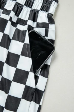 Discount Dear-Lover Checkered Print High Waist Casual Shorts Black