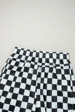Discount Dear-Lover Checkered Print High Waist Casual Shorts Black