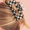 New Dear-Lover Checkered Print Hollow Out Hair Clip Black