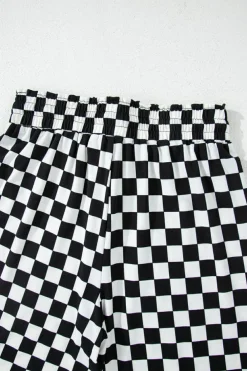 Hot Dear-Lover Checkered Print Long Sleeve Top and Pants Lounge Set Black