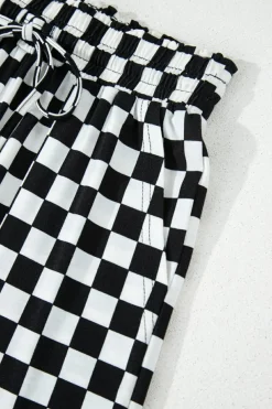 Hot Dear-Lover Checkered Print Long Sleeve Top and Pants Lounge Set Black