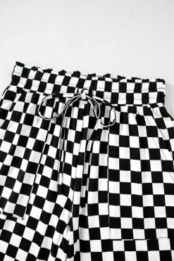 Hot Dear-Lover Checkered Print Long Sleeve Top and Pants Lounge Set Black